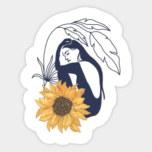 Sunflower Women Illustrations Sticker